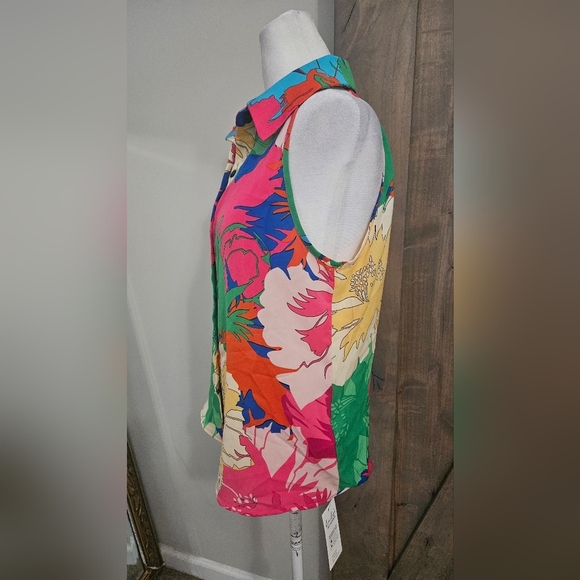 CUPSHE Tropical Collared Button-Up Tank In Bright Shades Pink/blue Multi. S NWT - Picture 7 of 11